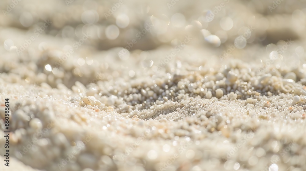 Close-up of coral sand, dappled sunlight, white grains with tiny coral fragments. Close-up of coral sand, dappled sunlight, white grains with tiny coral fragments.
