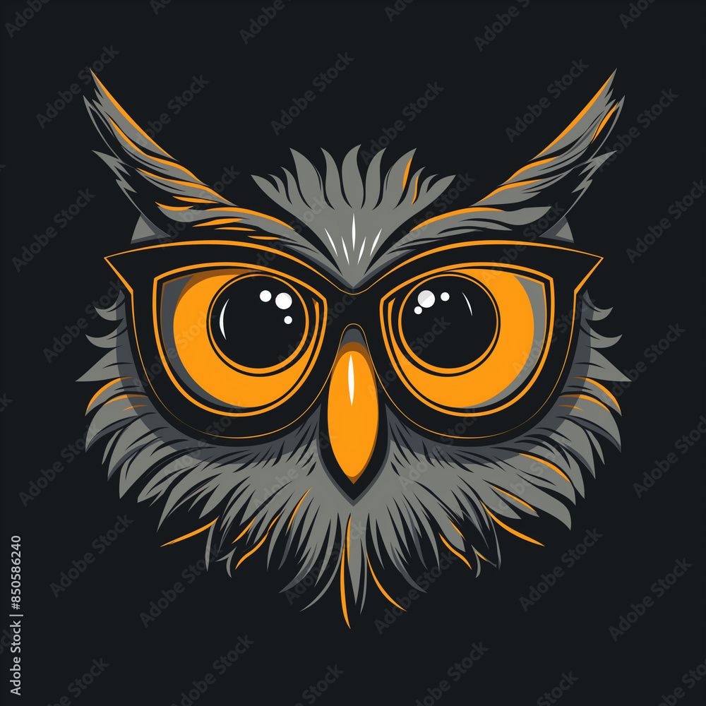 A wise but funny owl wearing glasses, graphic design technique for logos and t-shirts A wise but funny owl wearing glasses, graphic design technique for logos and t-shirts
