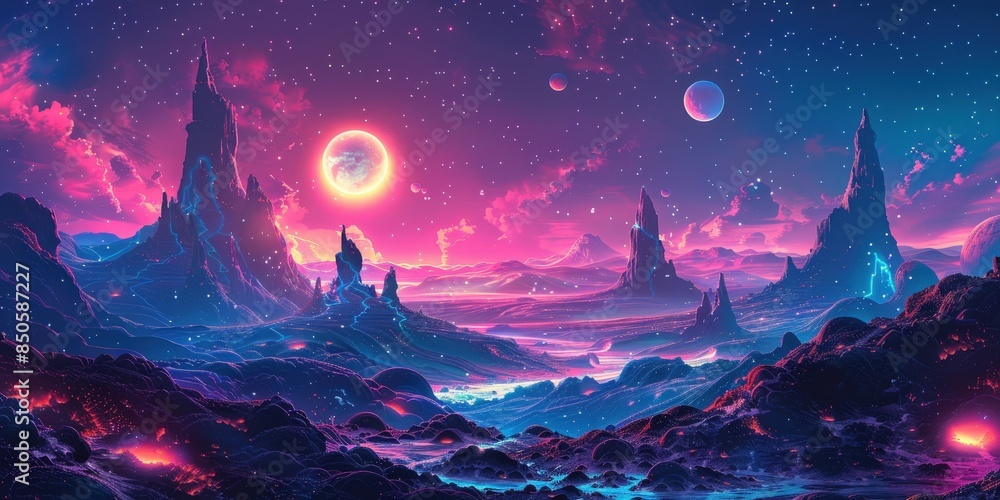 A Fantasy Landscape Under A Crimson Sky A Fantasy Landscape Under A Crimson Sky
