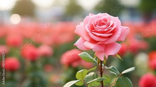 Pink rose flower with blur background copy space