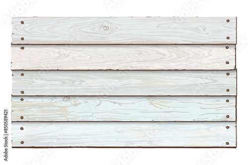Blank signboard isolated made from old wood panels turquoise blue painted fade condition and held together with brass rivets graphic illustrated. Nameplate wooden texture pattern tropical style.