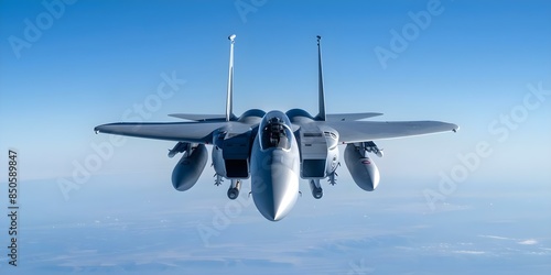 Isolated military jet fighter against white background. Concept Military Aircraft, Isolated Background, Fighter Jet, Airplane Photography, White Background photo