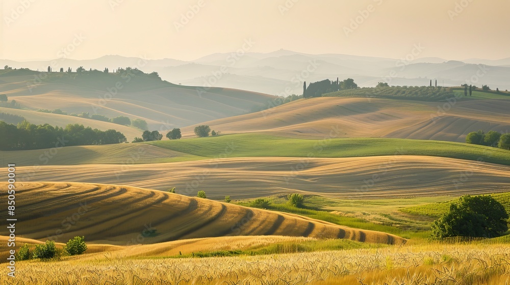 Obraz premium vast expanses of wheat fields rolling over hills 