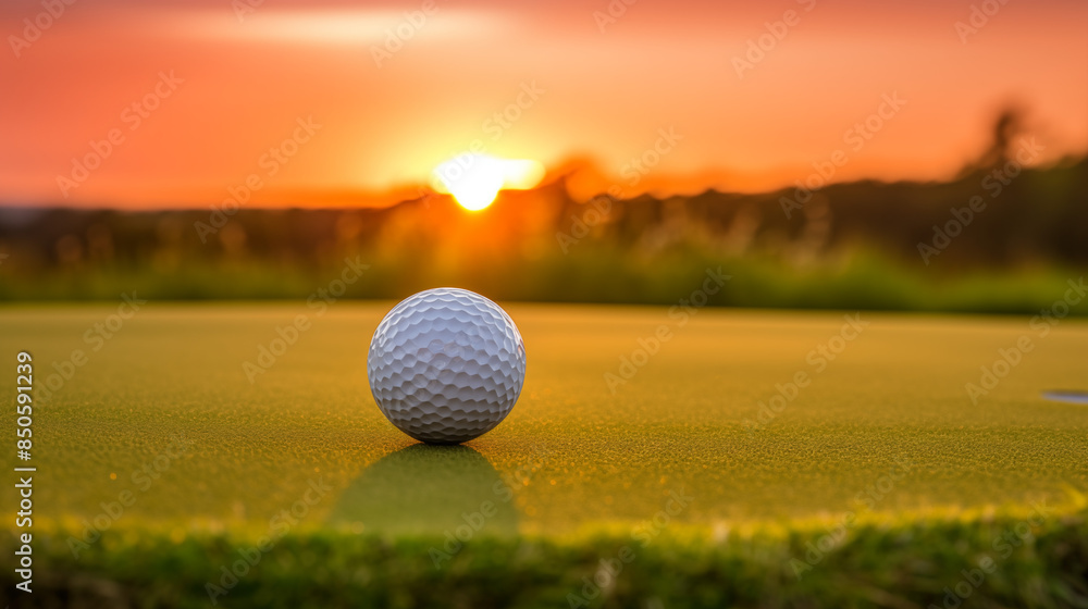 Golf Ball on the Green at Sunset Golf Ball on the Green at Sunset
