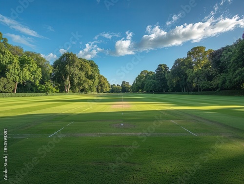 Wallpaper Mural Pristine cricket pitch under a bright blue sky Torontodigital.ca