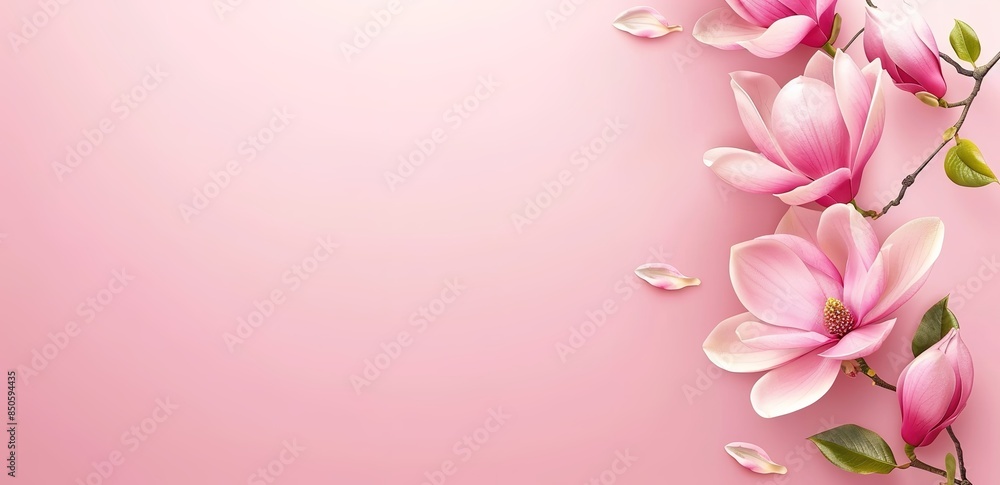 A pink background with three pink flowers A pink background with three pink flowers