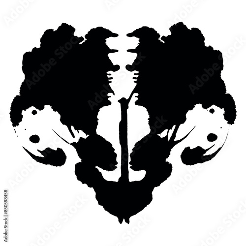 Rorschach inkblot test black silhouette isolated on white background. 
