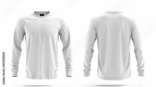 Blank male t-shirt with long sleeves, template for your design mockup. Front and back view.