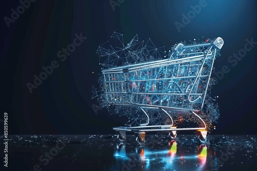 Concept artistique d'un horizon digital, symbolisant l'avenir du e-commerce avec des Ã©lÃ©ments visuels clÃ©s comme l'intelligence artificielle, la personnalisation avancÃ©e, les paiements sÃ©curisÃ©s photo