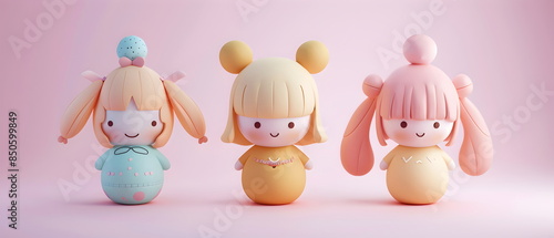3D clay, Adorable clay pet dolls ,muted pastels, Blender 3d, Easter bunny with colorful eggs and cute , kawaii pets model, dolls decorations