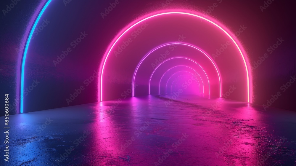 A neon tunnel with a pink and blue glow A neon tunnel with a pink and blue glow