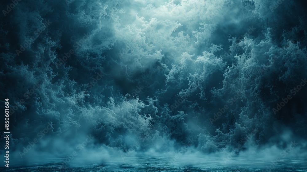 A dark blue sky with clouds and a misty fog A dark blue sky with clouds and a misty fog