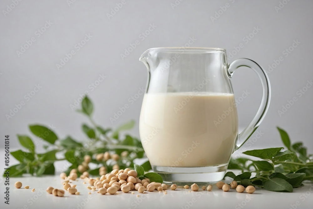 an elegant image of a glass pitcher filled with creamy soybean milk an elegant image of a glass pitcher filled with creamy soybean milk