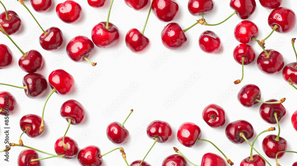 Joyful Cherry Fruit Border with Central White Text Area on a White Background Joyful Cherry Fruit Border with Central White Text Area on a White Background