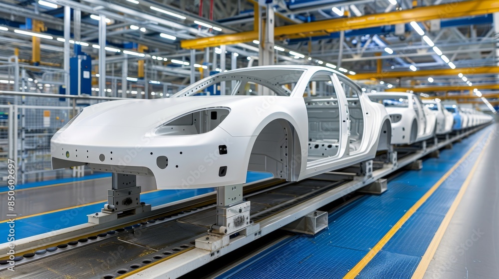Efficient modern car assembly line in bustling factory optimizing production process Efficient modern car assembly line in bustling factory optimizing production process