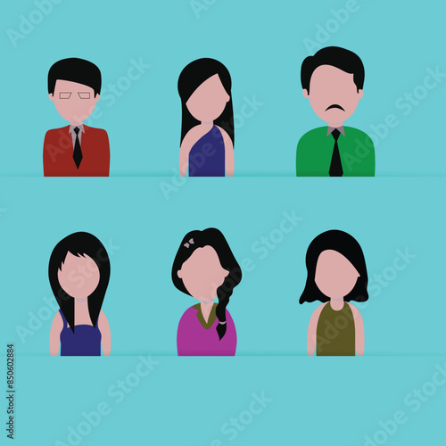 Set of six people character businessman and businesswoman vector illustration.