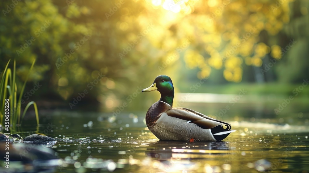 Obraz premium Wild duck on the pond in the landscape