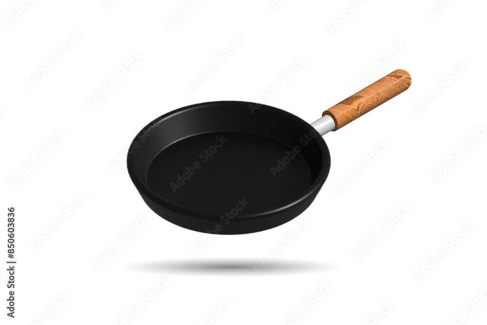 black fry pan over white background, 3d render black fry pan over white background, 3d render
