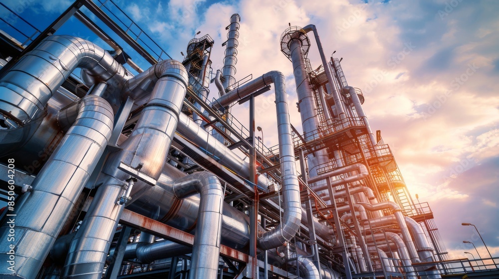3D rendering of an industrial factory pipeline containing steel, gas, oil, petroleum petrochemical turbines, and electrical refineries for producing power. 3D rendering of an industrial factory pipeline containing steel, gas, oil, petroleum petrochemical turbines, and electrical refineries for producing power.