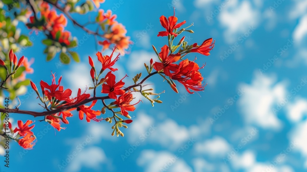 Erythrina spinosa flowers set against a backdrop of a blue sky Erythrina spinosa flowers set against a backdrop of a blue sky