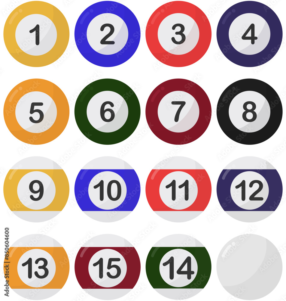 Set of billiard balls flat icon isolated on white background. Set of billiard balls flat icon isolated on white background.