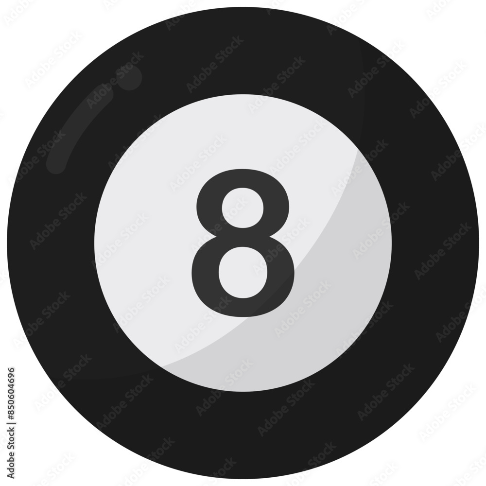 Number eight billiard ball flat icon isolated on white background. Number eight billiard ball flat icon isolated on white background.