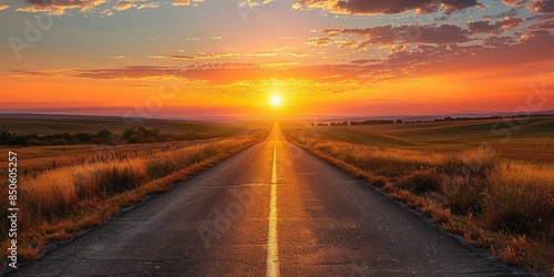 Sun Setting Over a Country Road