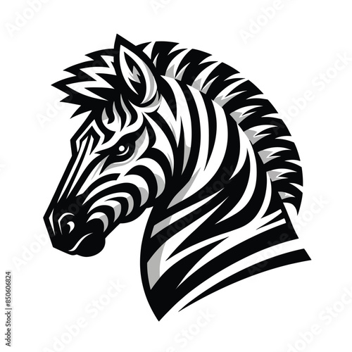 zebra head mascot logo in black and white silhouette