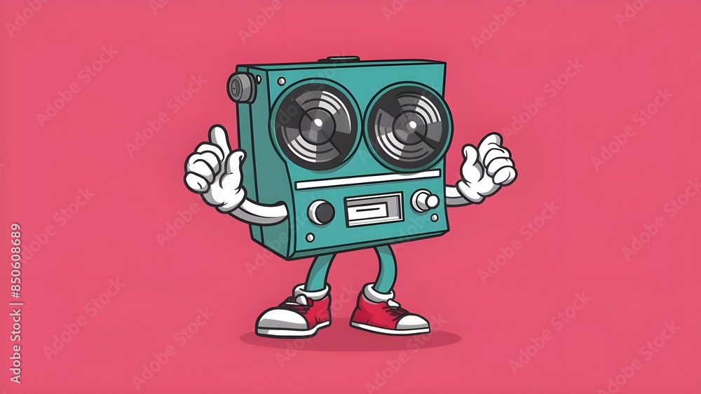 Fototapeta premium Cheerful Retro Boombox Character from the 60s - Adorable Music Player Design