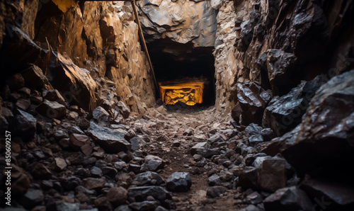 A rough opening in a stone quarry or mine; background image