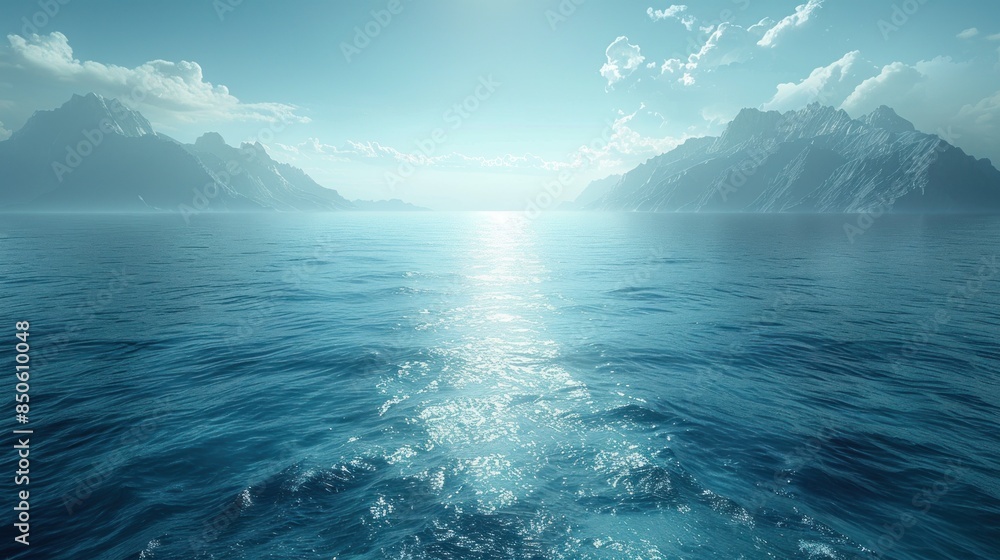 sea, front view, vast ocean, scifi tone, Analogous Color Scheme