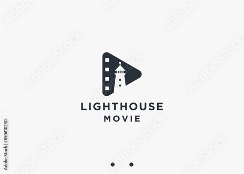 lighthouse movie logo design vector silhouette illustration