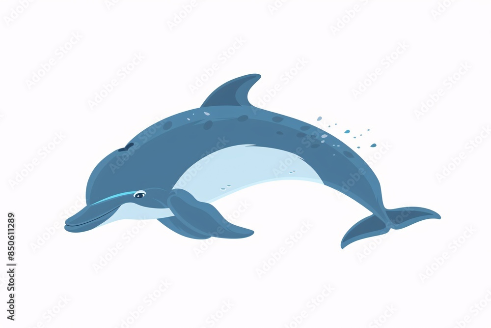 Playful 64-bit Dolphin Illustration in Flat Design Isolated on White Background Playful 64-bit Dolphin Illustration in Flat Design Isolated on White Background