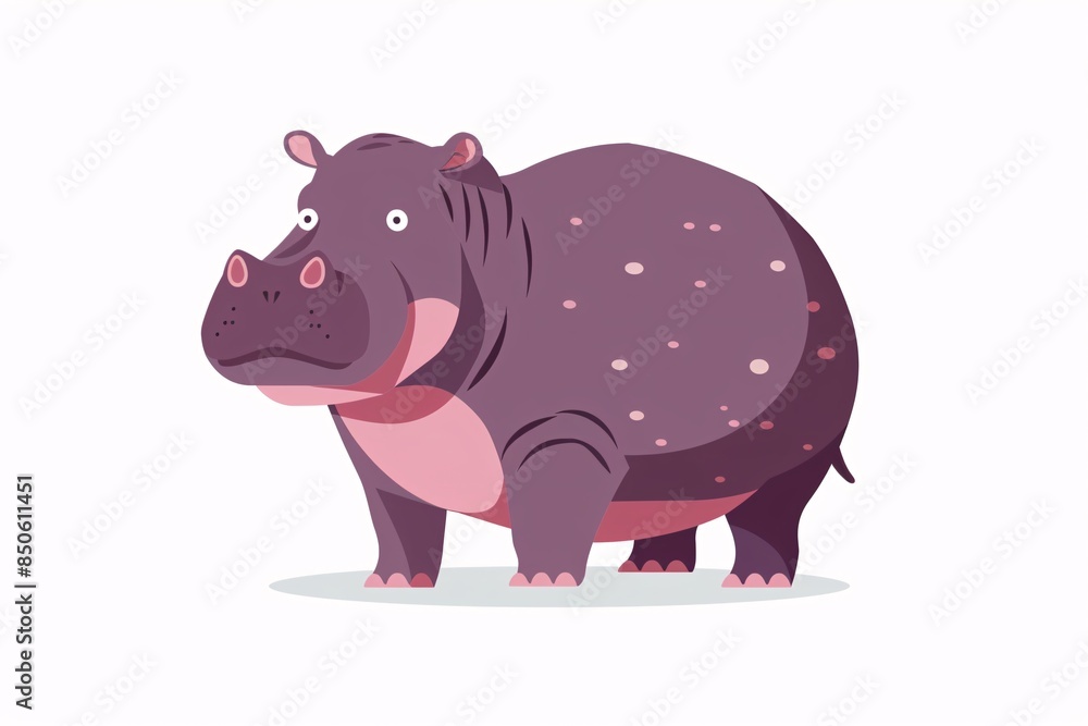 Playful 64-Bit Hippopotamus Illustration in Flat Design on White Background Playful 64-Bit Hippopotamus Illustration in Flat Design on White Background
