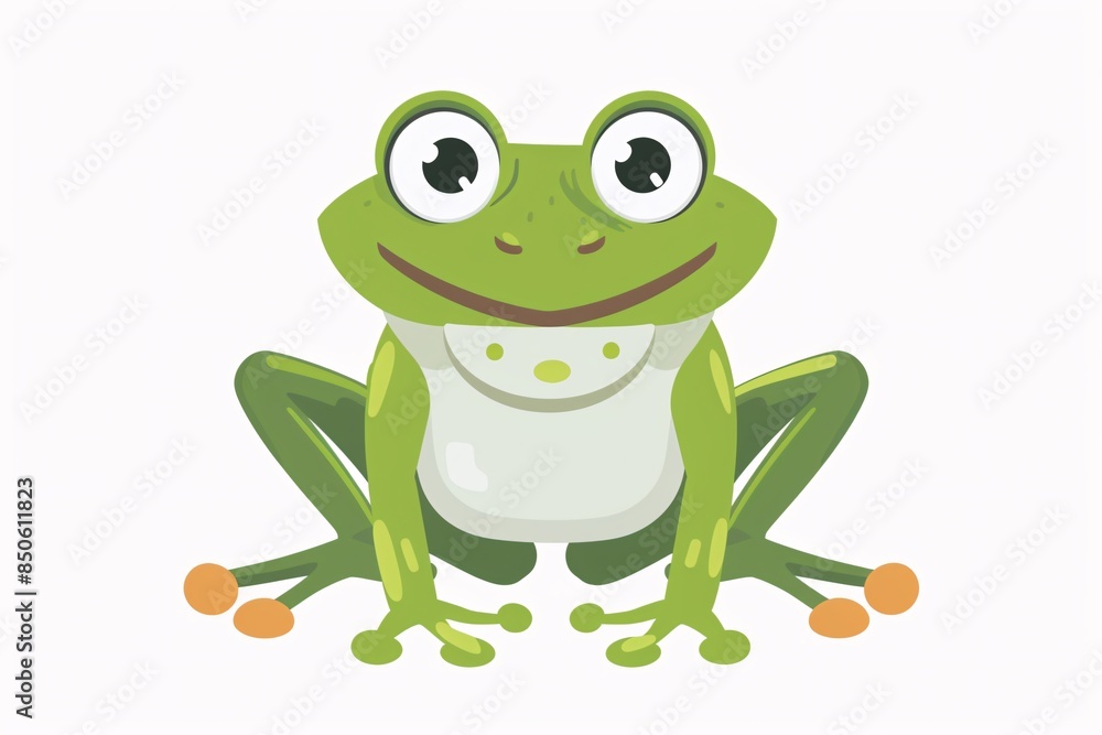 Playful 64-bit Frog Illustration in Flat Style on White Background Playful 64-bit Frog Illustration in Flat Style on White Background