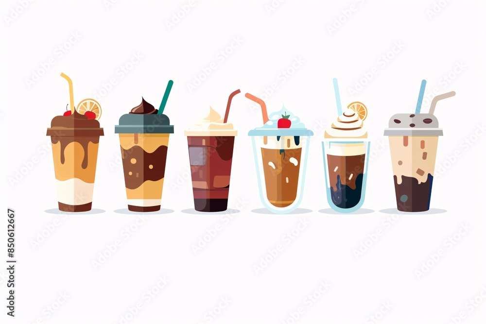 Refreshing 64-Bit Iced Coffee Illustration with Cute Design on White Background Refreshing 64-Bit Iced Coffee Illustration with Cute Design on White Background