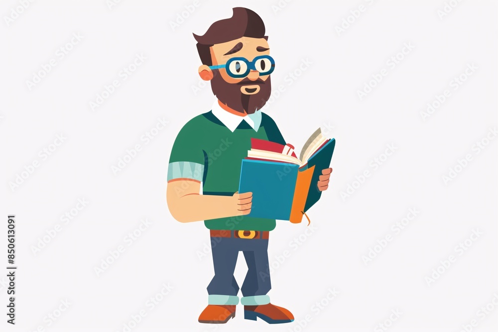 Friendly 64-Bit Teacher Character in Flat Design on White Background