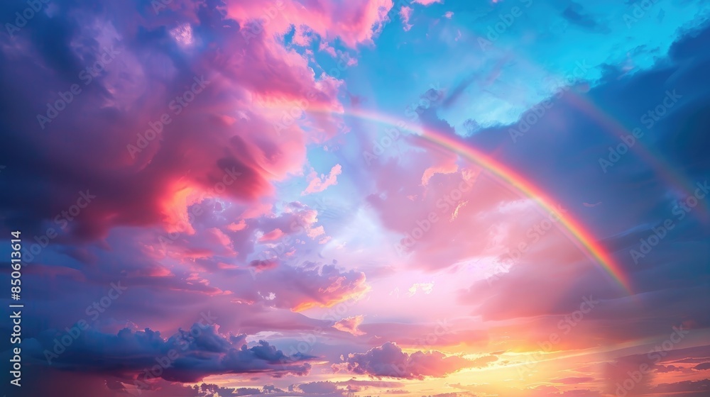Vivid sky at sunset with stunning rainbow Vivid sky at sunset with stunning rainbow