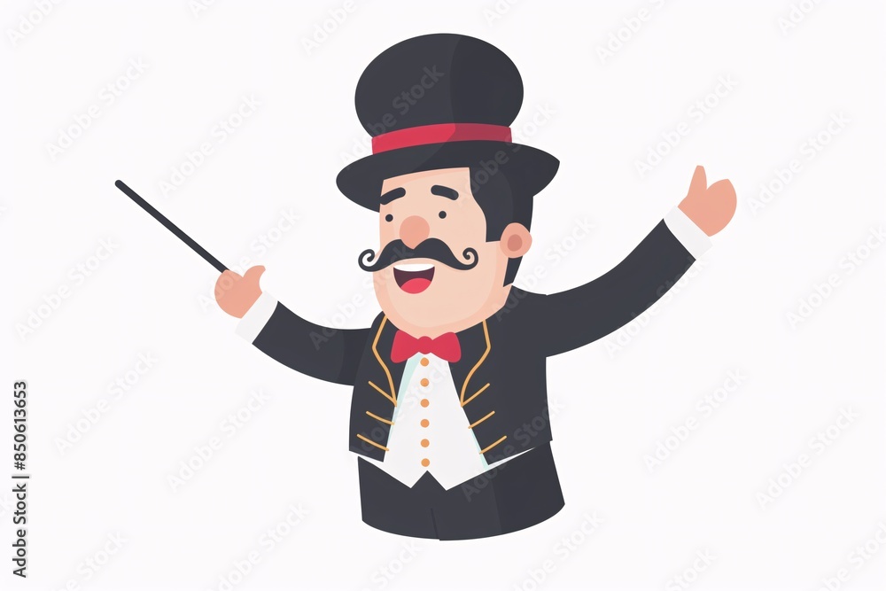 Adorable 64-Bit Conductor in Flat Design on White Background Adorable 64-Bit Conductor in Flat Design on White Background