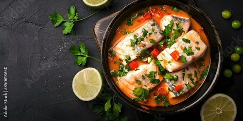 Wallpaper Mural Brazilian fish stew with white fish peppers tomatoes coconut milk and coriander. Concept This flavorful dish can be called "Brazilian Fish Stew with White Fish, Peppers, Tomatoes, Coconut Milk Torontodigital.ca