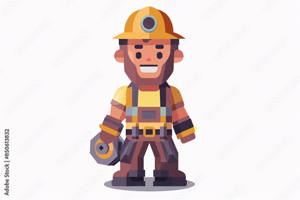 Adorable 64-bit Miner in Flat Style on White Background Adorable 64-bit Miner in Flat Style on White Background