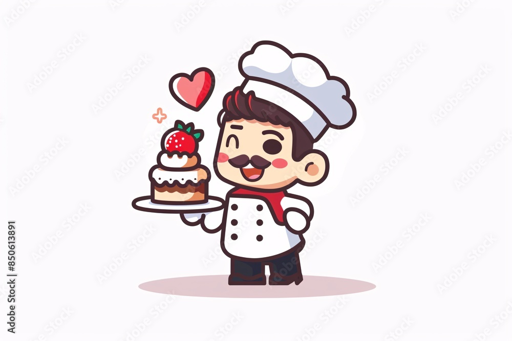 Whimsical 64-Bit Pastry Chef - Flat Design Illustration on White Background Whimsical 64-Bit Pastry Chef - Flat Design Illustration on White Background