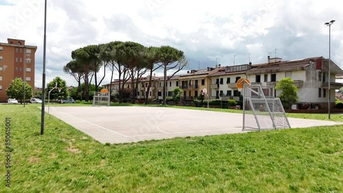 Sorvolo con drone della periferia di Empoli, una cittadina Toscana photo