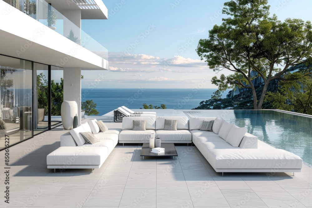 Combining luxury with comfort, the patio's furniture is designed to enhance your relaxation experience in an elegant outdoor setting Combining luxury with comfort, the patio's furniture is designed to enhance your relaxation experience in an elegant outdoor setting