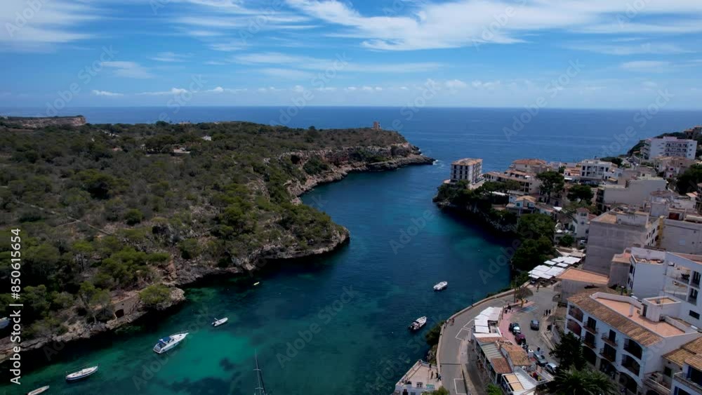4K Aerial Drone video of a small fisherman town, a bay full of fishing boats with crystal clear turquoise water, Cala Figuera, Mallorca 4K Aerial Drone video of a small fisherman town, a bay full of fishing boats with crystal clear turquoise water, Cala Figuera, Mallorca