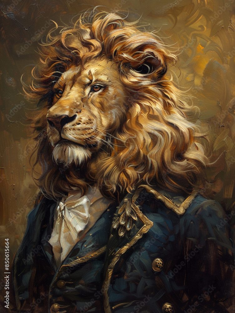 Lion wearing suit oil painting, Lion made of oil paint generative art Lion wearing suit oil painting, Lion made of oil paint generative art