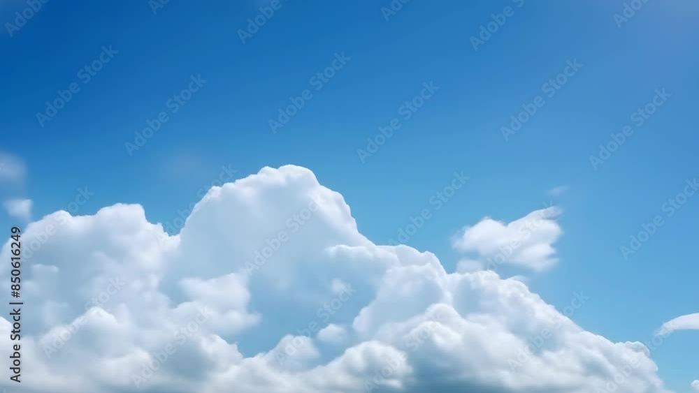 The image captures fluffy white clouds floating against a bright blue sky on a sunny day. The scene looks serene and calm. No people, animals, or other objects are visible, making it a pure display The image captures fluffy white clouds floating against a bright blue sky on a sunny day. The scene looks serene and calm. No people, animals, or other objects are visible, making it a pure display