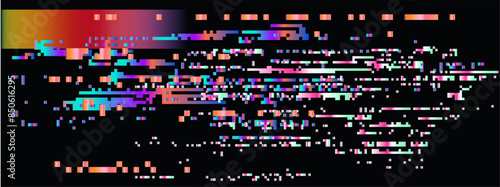 Lo-fi glitched vector background with pixel rainbow ambient flickers.