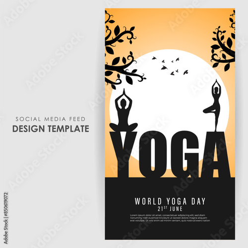 Vector illustration of International Day of Yoga social media feed template