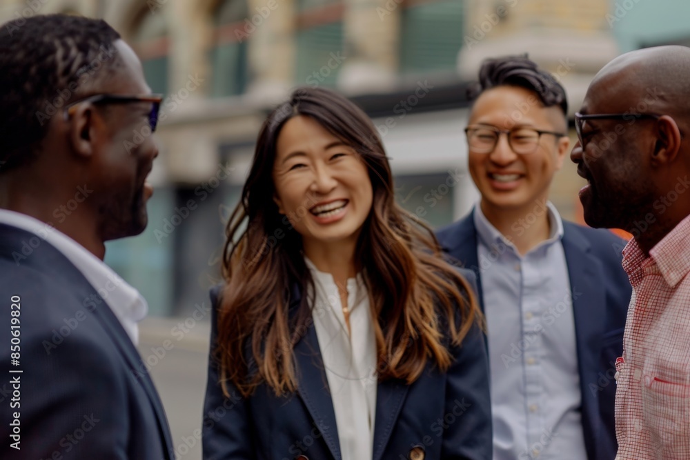 Group of multiethnic business people walking together in the city. Group of multiethnic business people walking together in the city.